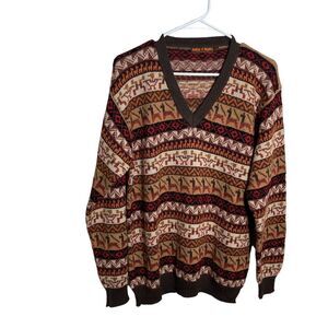 Inka Maki Sweater Men's Medium Pullover Alpaca Wool Printed Grandpa
